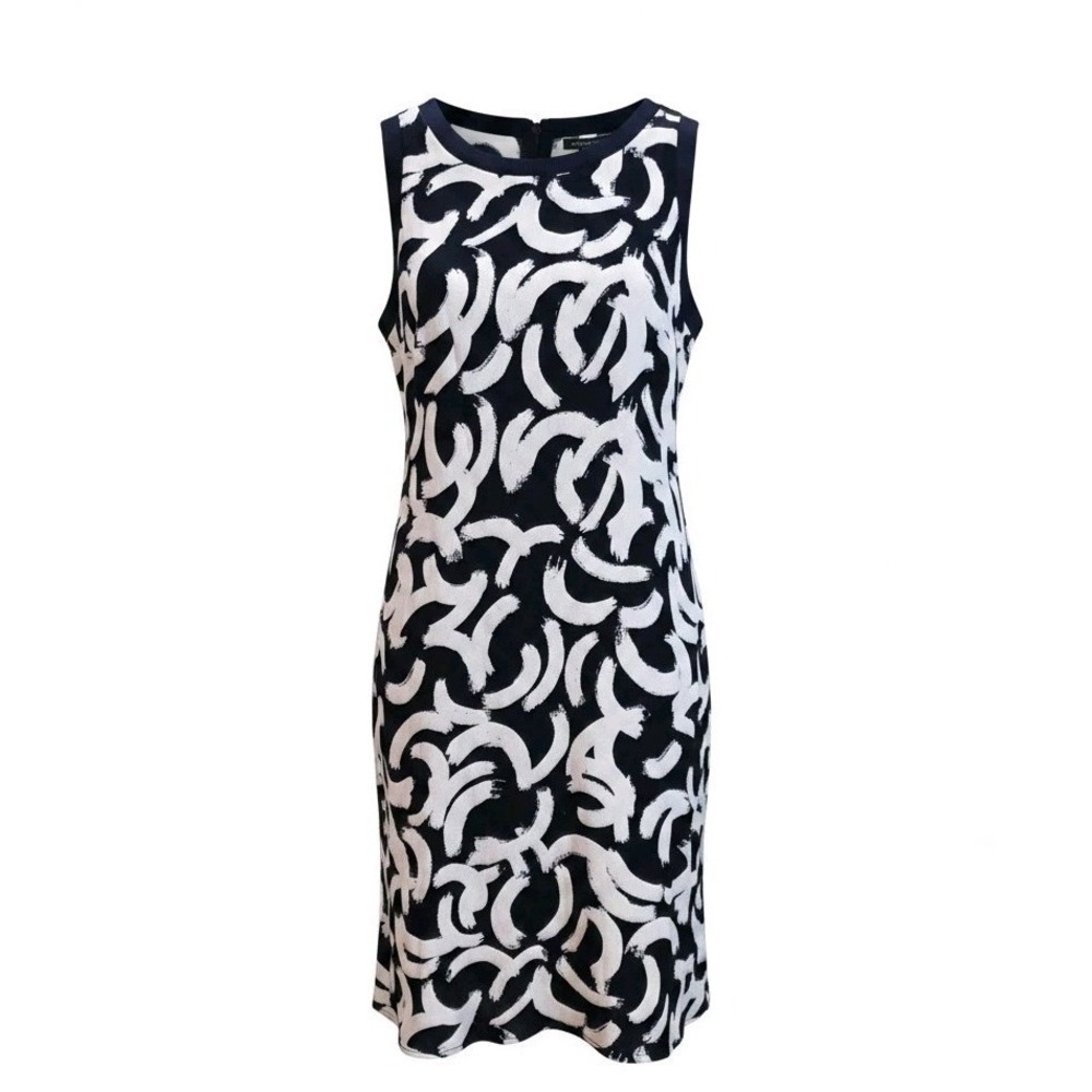 GAP Dress Medium Shift Sheath Navy Blue White Abstract Print Keyhole Back Knit M